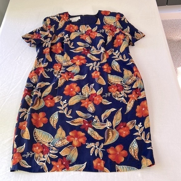 Maggy London Womens Petite SZ 20 Dress 100% Silk Blue Orange Autumn Wedding Fall - Picture 1 of 8